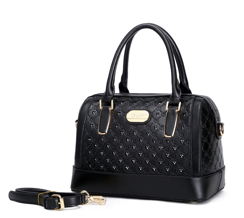 Brangio Italy Collections Handbag Black BI Millionaire Diva Double Layer Crystal Engraved Dome Satchel-Colors Available