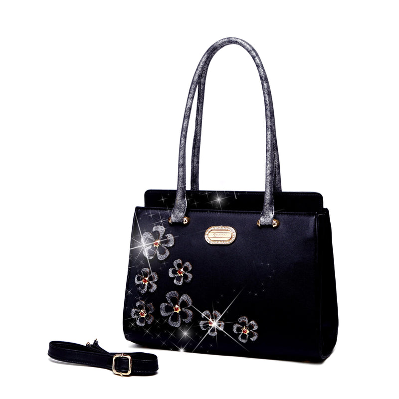 Brangio Italy Collections Handbag Black BI Twinkle Cosmos Florality Purse and Handbag in Light Gold, Pewter, or Black