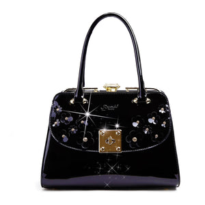 Brangio Italy Collections Handbag Black BI Women's Floral Sparx Designer Crystal Handbag in Pink, Black, Blue, Purple, or Bronze
