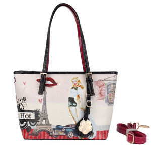 Brangio Italy Collections Handbag Black Retro Rebel Satchel Graphic Tote Bag