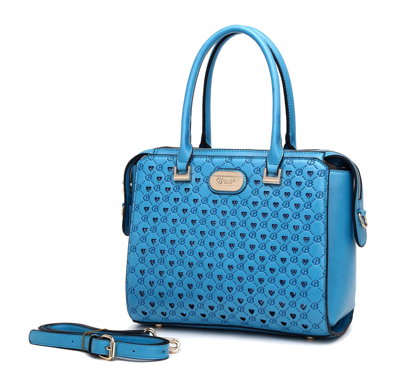 Brangio Italy Collections Handbag Blue Bi Millionaire Crystal Engraved Matte Satchel in Brown, Blue, Beige, Black, or Red