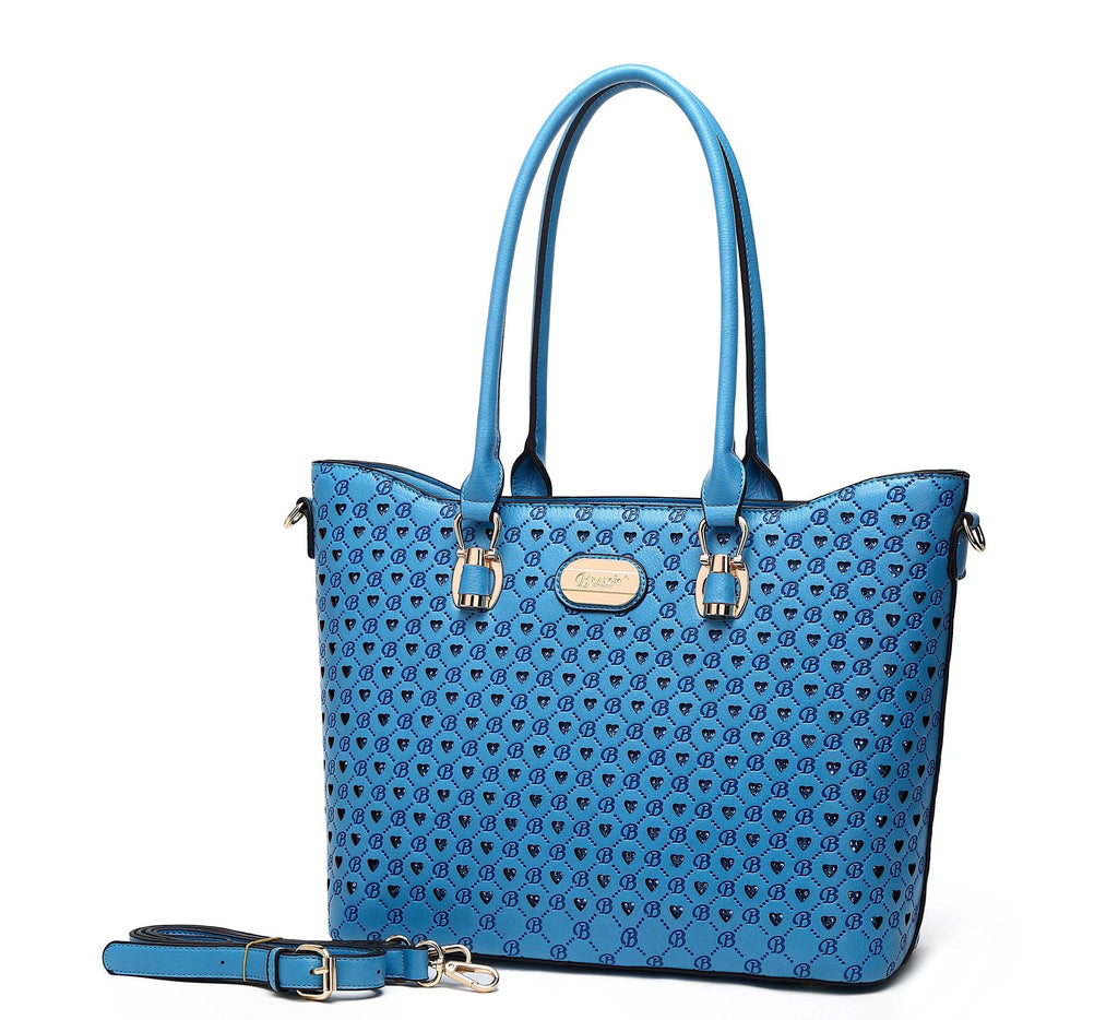 Brangio Italy Collections Handbag Blue BI Millionaire Crystal Engraved Tote in Pink, Brown, Blue, Beige, Black, or Red