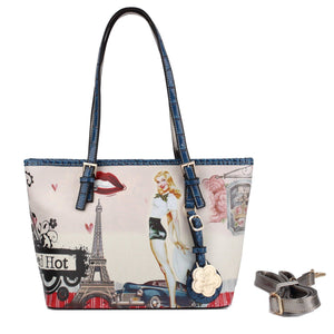 Brangio Italy Collections Handbag Blue Retro Rebel Satchel Graphic Tote Bag