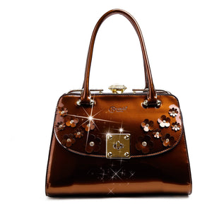 Brangio Italy Collections Handbag Bronze BI Women's Floral Sparx Designer Crystal Handbag in Pink, Black, Blue, Purple, or Bronze
