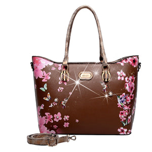 Brangio Italy Collections Handbag Bronze BI Women's Hummingbird Bloom Top-Handle Bag in Red, Blue, Bronze, or Burgundy