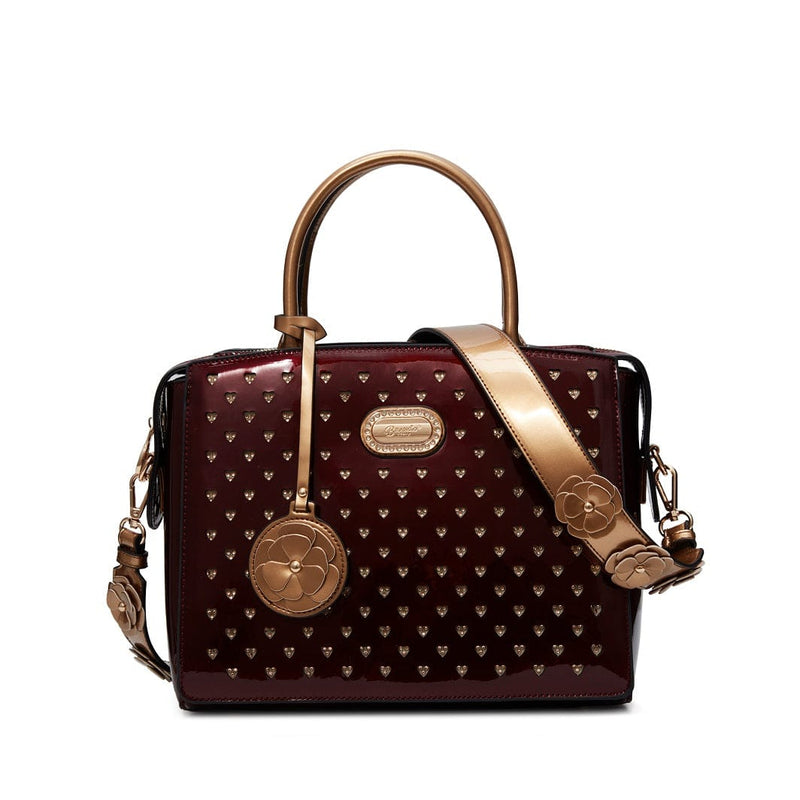 Brangio Italy Collections Handbag Burgundy BI Starz Art Retro Women's Leather Top Handle Purse in Pink, Bronze, D Grey, or Purple