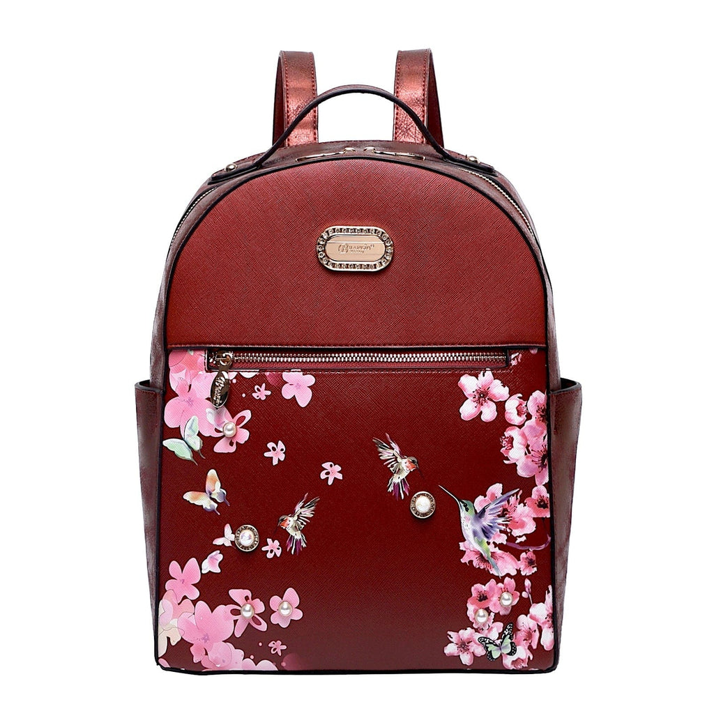 Brangio Italy Collections Handbag Burgundy Hummingbird Crystal Laced Vegan Backpack + Wallet - Colors Available | BI