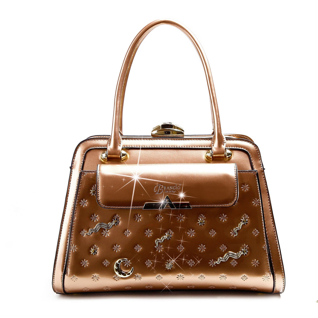 Brangio Italy Collections Handbag Champagne BI Women's Meteor Crystal Handbags in Rose Gold, Blue, Black, Burgundy, Bronze, or Purple