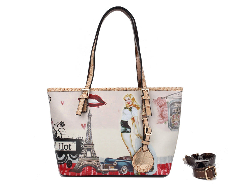 Brangio Italy Collections Handbag Gold Retro Rebel Satchel Graphic Tote Bag