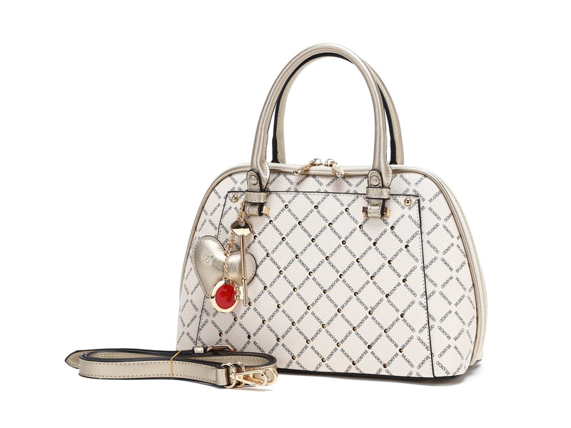 Brangio Italy Collections Handbag Ivory Ruby Heartbeat Crystal Stud Top Handle Satchel in Brown or Ivory | BI