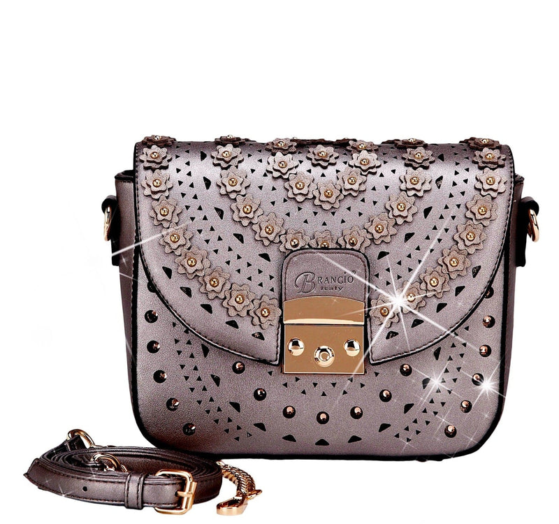 Brangio Italy Collections Handbag Pewter BI Rosè Celestial Star Crossbody Crystal Satchel in Pink, Gold, Pewter, White, or Black