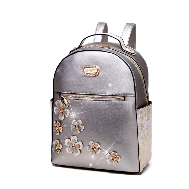 Brangio Italy Collections Handbag Pewter BI Twinkle Cosmos Women's Floral  Backpack in Pink, Lt Gold, Pewter, Black, or Lt Blue