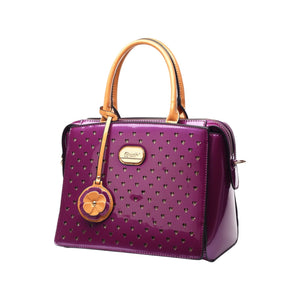 Brangio Italy Collections Handbag Purple BI Starz Art Retro Women's Leather Top Handle Purse in Pink, Bronze, D Grey, or Purple