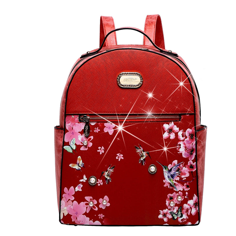 Brangio Italy Collections Handbag Red BI Hummingbird Backpack in White, Black, Blue, Red, Bronze, Burgundy, or Pewter