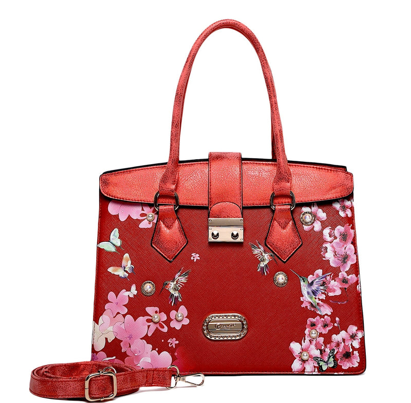 Brangio Italy Collections Handbag Red BI Hummingbird Satchel in Pearl White, Black, Blue, Red, Brown, Burgundy, or Pewter