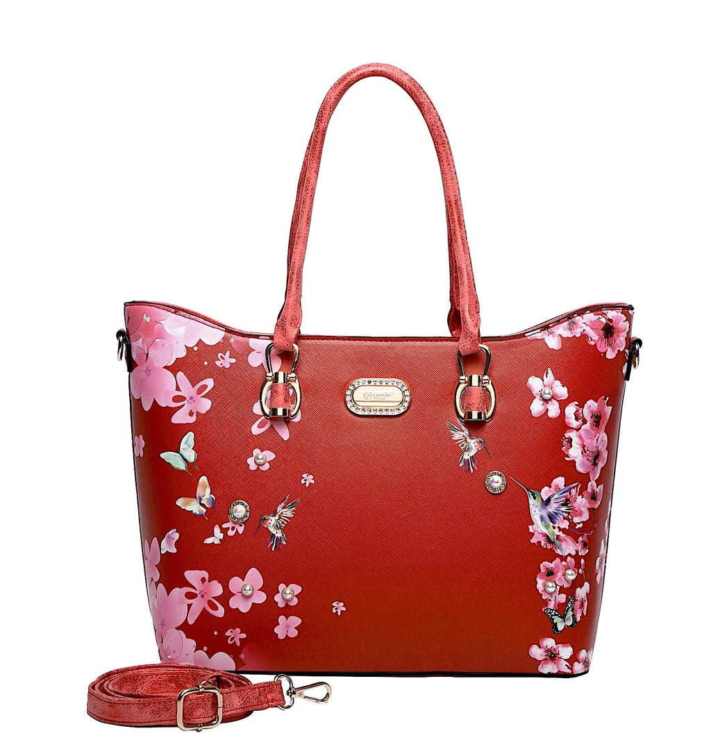 Brangio Italy Collections Handbag Red Hummingbird Bloom Vegan Leather Handle Bag + Wallet - Colors Available | BI