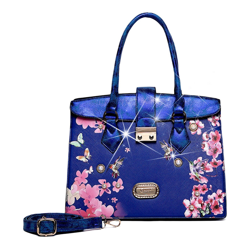 Brangio Italy Collections Handbag Royal Blue BI Hummingbird Satchel in Pearl White, Black, Blue, Red, Brown, Burgundy, or Pewter