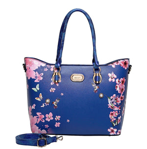 Brangio Italy Collections Handbag Royal Blue Hummingbird Bloom Vegan Leather Handle Bag + Wallet - Colors Available | BI