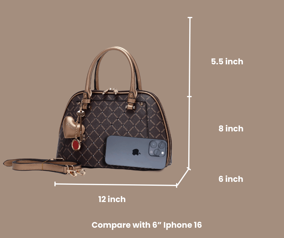 Brangio Italy Collections Handbag Ruby Heartbeat Crystal Stud Top Handle Satchel in Brown or Ivory | BI