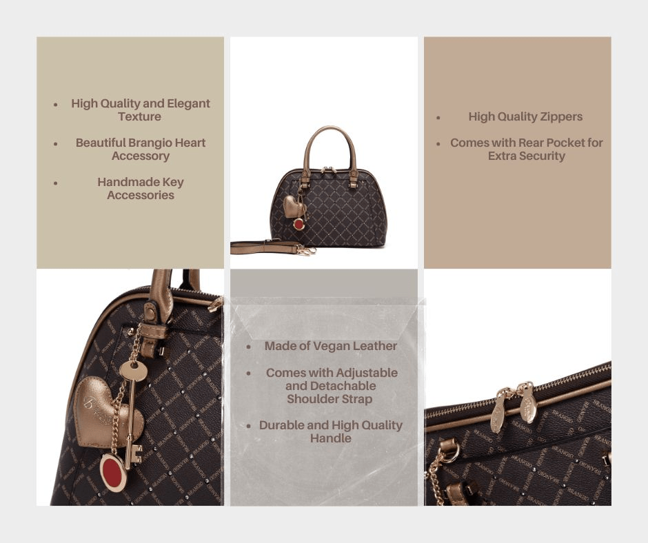 Brangio Italy Collections Handbag Ruby Heartbeat Crystal Stud Top Handle Satchel in Brown or Ivory | BI