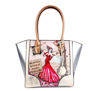 Brangio Italy Collections Handbag Silver Lady Luck 2.0 Vintage Scratch & Stain Resistant Top-Handle Bag