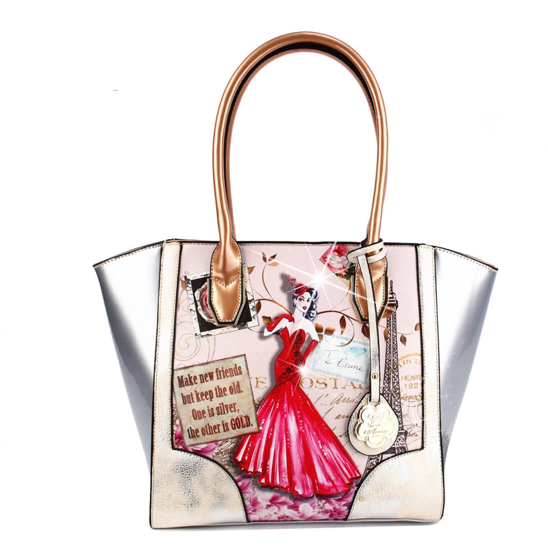 Brangio Italy Collections Handbag Silver Lady Luck 2.0 Vintage Scratch & Stain Resistant Top-Handle Bag