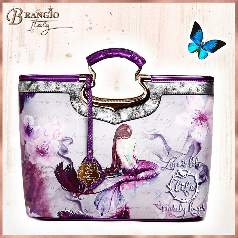 Brangio Italy Collections Luggage Purple Princess Mera Designer Multi Pocket Handbags with Replacement Straps