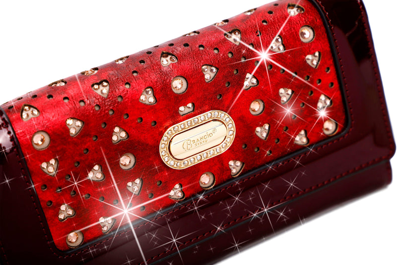 Brangio Italy Collections Wallet BI Sparkle of Hearts Women's Envelope Wallet with Phone Holder - Colors Available