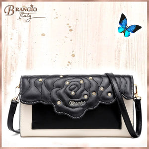 Brangio Italy Collections Wallet BI Women's Rosette 3D Crystal Mini Crossbody Clutch in Black, Blue, Gold, Pink, or Red