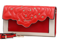 Brangio Italy Collections Wallet BI Women's Rosette 3D Crystal Mini Crossbody Clutch in Black, Blue, Gold, Pink, or Red