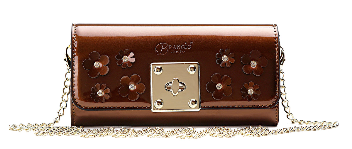 Brangio Italy Collections Wallet Bronze BI Women's Floral Sparx Clutch Wallet in Black, Blue, Bronze, or Champagne