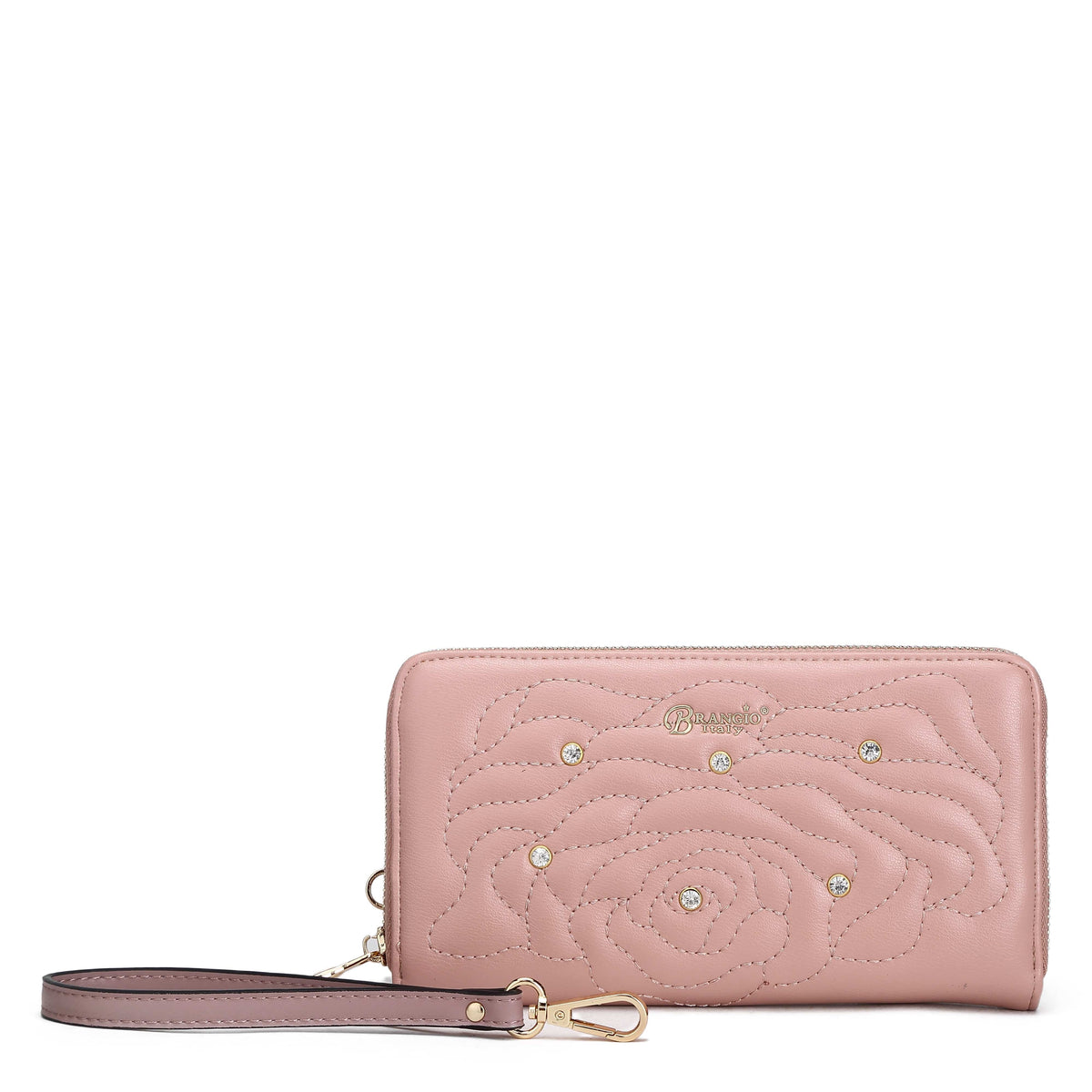 Brangio Italy Collections Wallet Candy Pink BI Rosette 3D Crystal Wristlet Wallet in Black, Blue, Pink, Gold, or Red