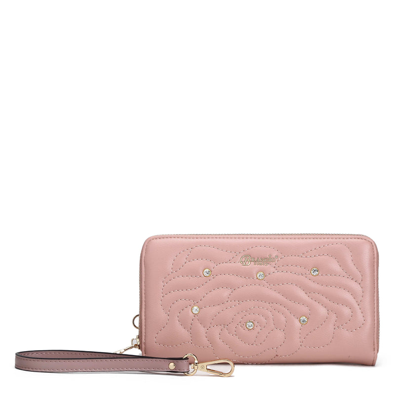 Brangio Italy Collections Wallet Candy Pink BI Rosette 3D Crystal Wristlet Wallet in Black, Blue, Pink, Gold, or Red