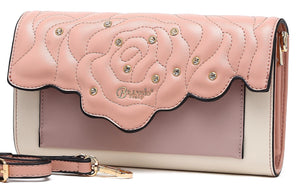 Brangio Italy Collections Wallet Candy Pink BI Women's Rosette 3D Crystal Mini Crossbody Clutch in Black, Blue, Gold, Pink, or Red