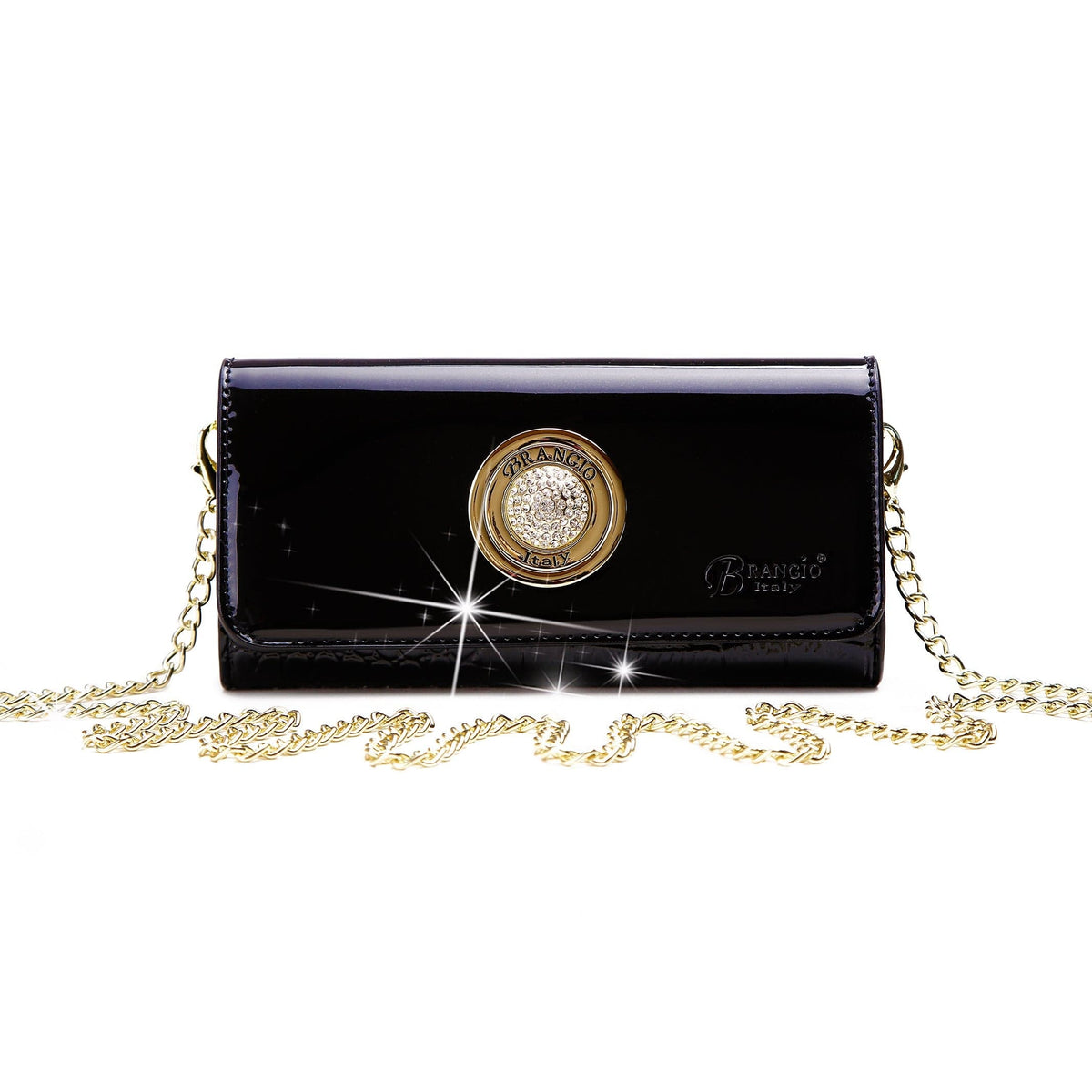 Brangio Italy Collections Wallet KWC8828-BK Crystal Moon Stunning Vegan Leather clutch Wallets