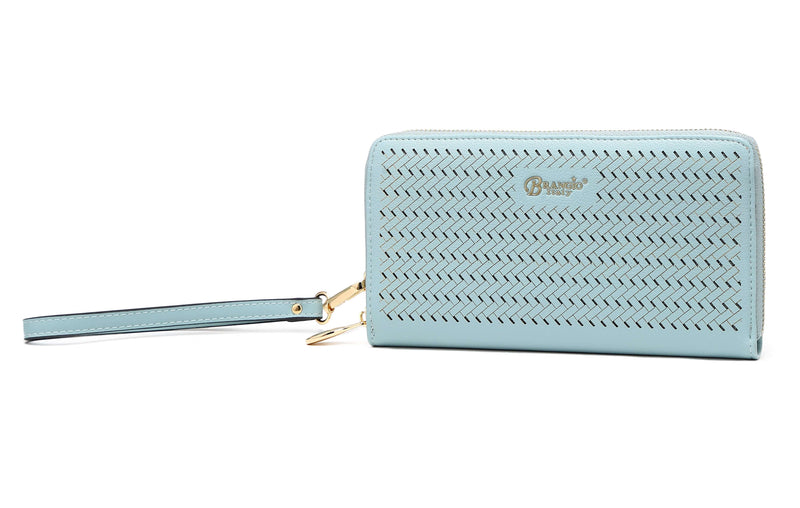 Brangio Italy Collections Wallet Light Blue BI Jet Set Handmade Wristlet Wallet in L. Blue, Black, Gold, Pink, or Pearl White