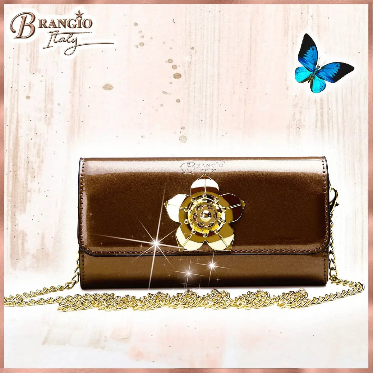 Brangio Italy Collections Wallet Pewter BI Floral Women's Wallet Clutch in Rose Gold, Black, Bronze, Purple, D. Grey or Burgundy