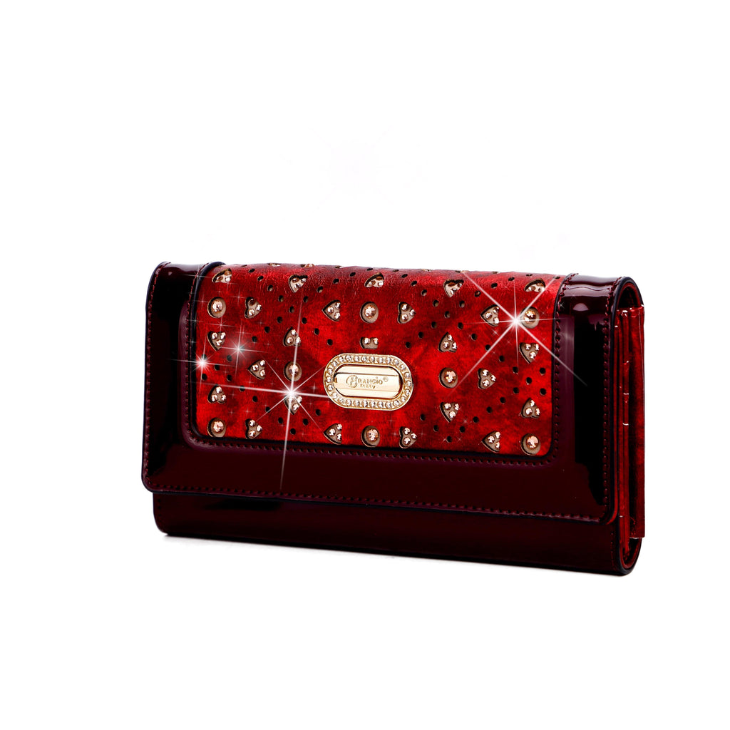 Brangio Italy Collections Wallet Wine Burgundy BI Sparkle of Hearts Women's Envelope Wallet with Phone Holder - Colors Available