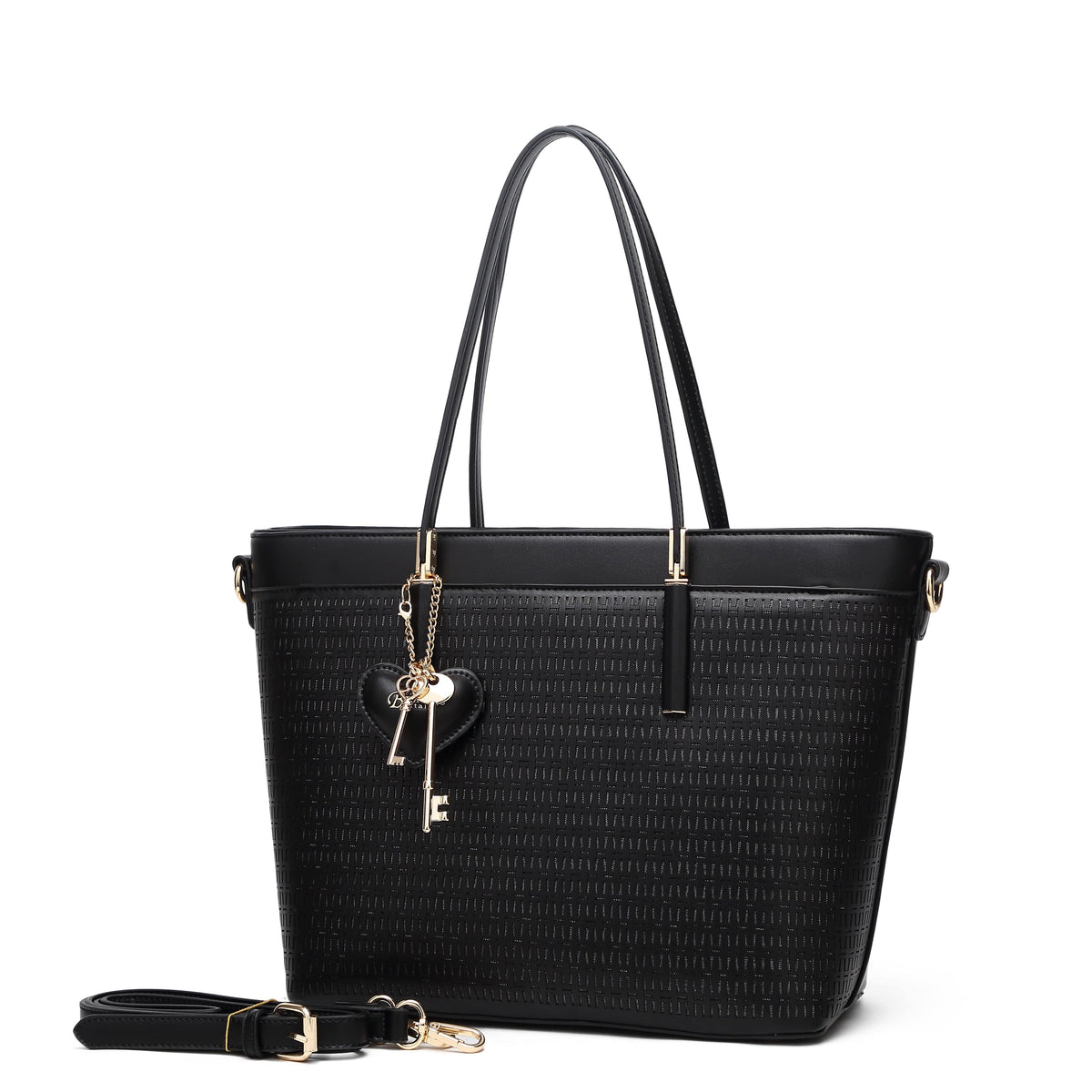 Brangio Italy Collections Women's Handbag Black Sacred Love Wings Crystal Vegan Leather Tote Bag + Wallet |BI