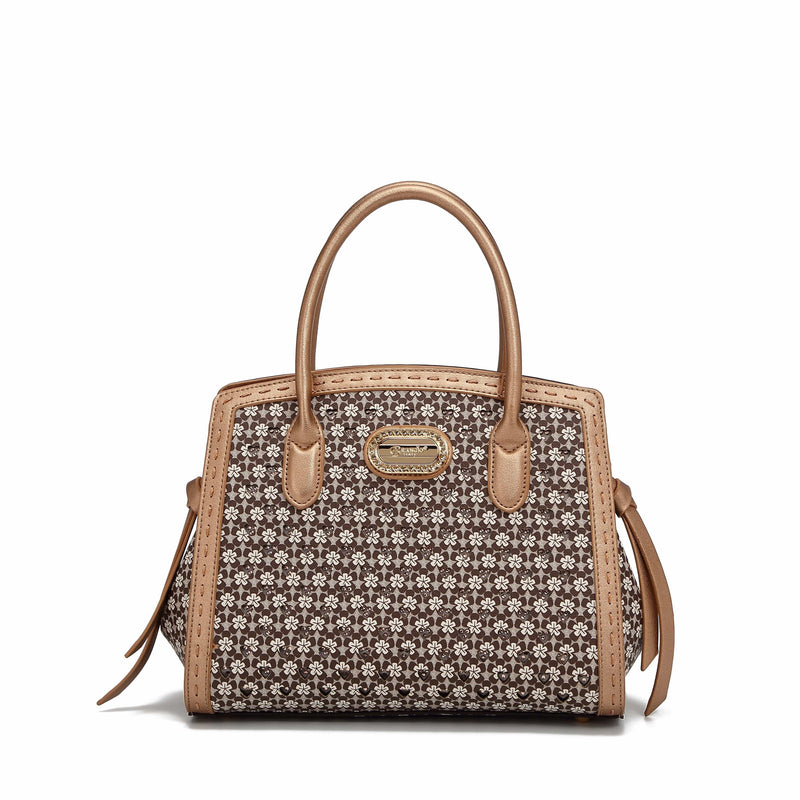 Brangio Italy Collections Women's Handbag Brown Diamond Marvel Rhinestone Top Handle Bag |BI