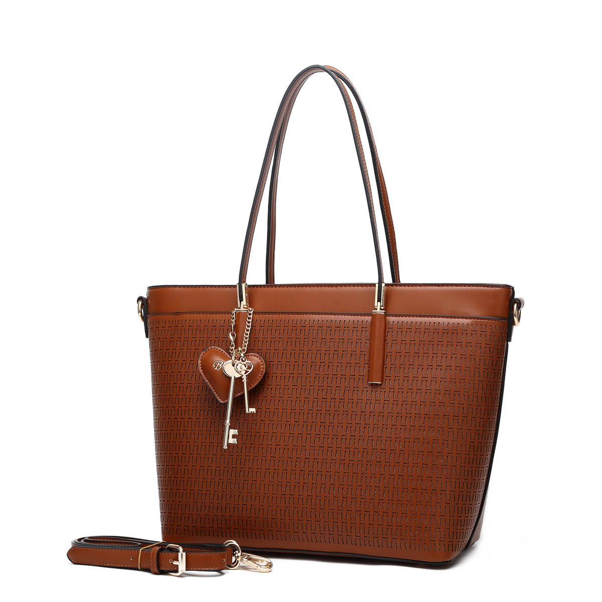 Brangio Italy Collections Women's Handbag Brown Sacred Love Wings Crystal Vegan Leather Tote Bag + Wallet |BI