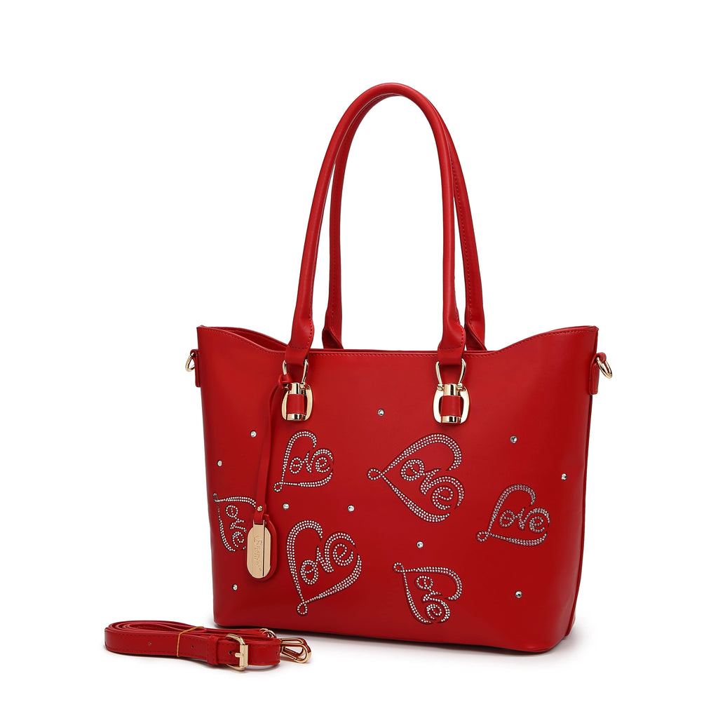 Brangio Italy Collections Women's Handbag Red Love Vegan Leather Stain Resistant Tote Bag |BI