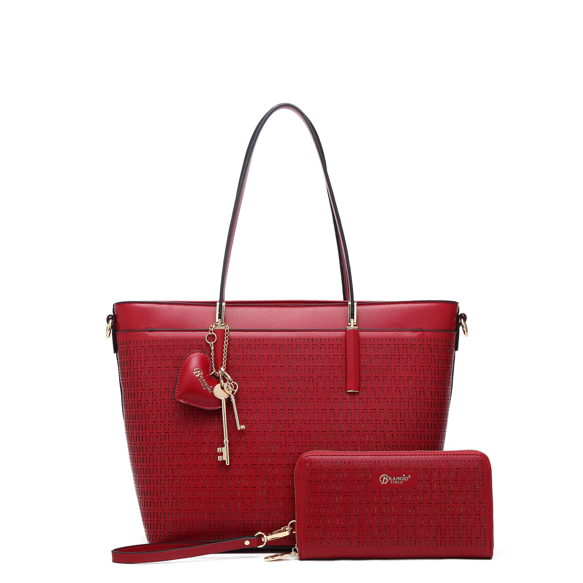 Brangio Italy Collections Women's Handbag Sacred Love Wings Crystal Vegan Leather Tote Bag + Wallet |BI