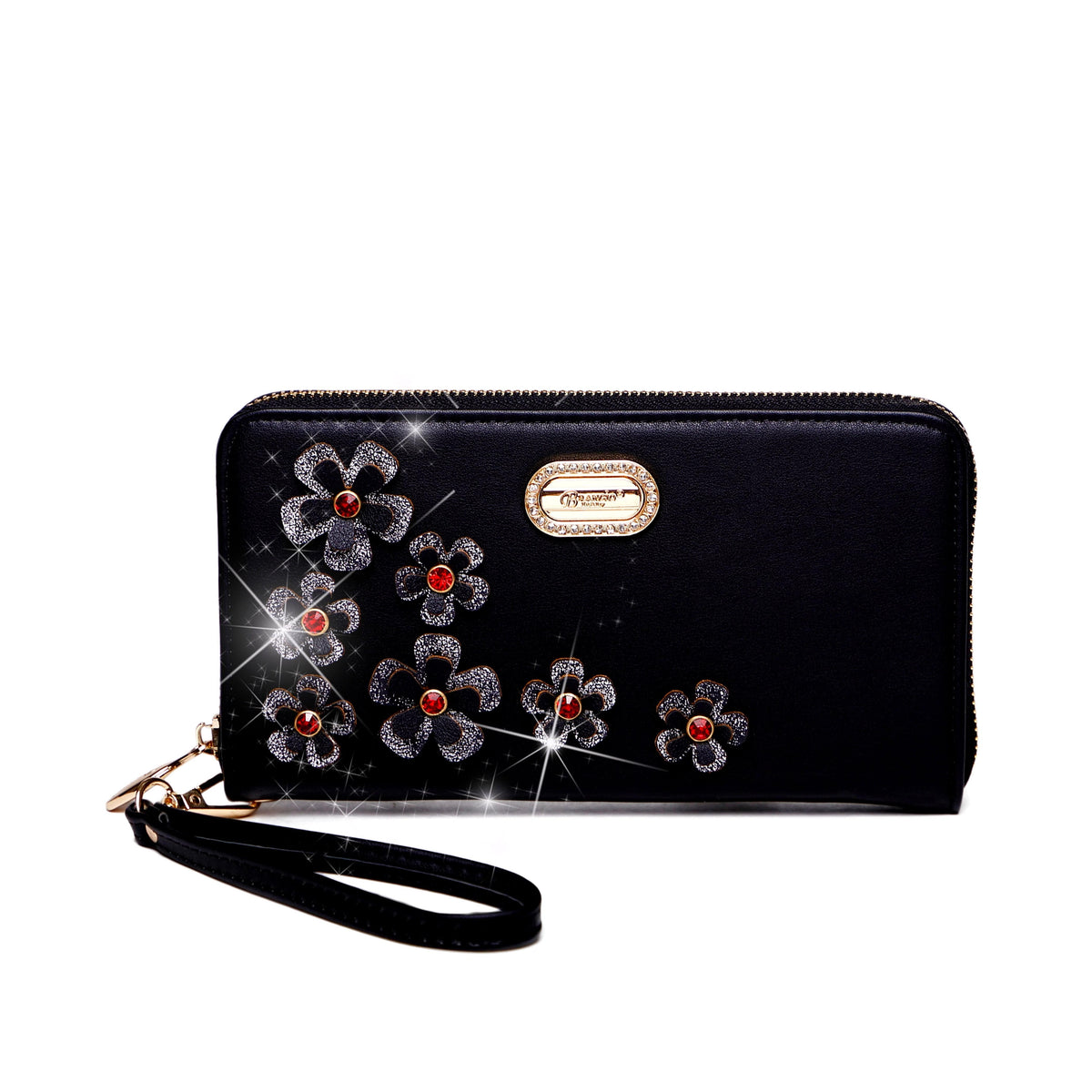Brangio Italy Collections Women's Handbag Set Black Twinkle Cosmos Floral Fashion Backpack + Wallet |BI