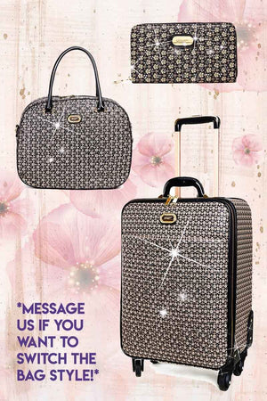 Brangio Italy Luggage Handbag Black Galaxy Stars Women's 3PC Set | Leather Luggage Set in Black, Ivory, Brown, or Burgundy