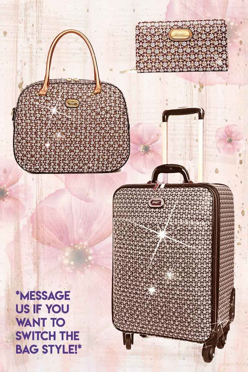 Brangio Italy Luggage Handbag Brown Galaxy Stars Women's 3PC Set | Leather Luggage Set in Black, Ivory, Brown, or Burgundy