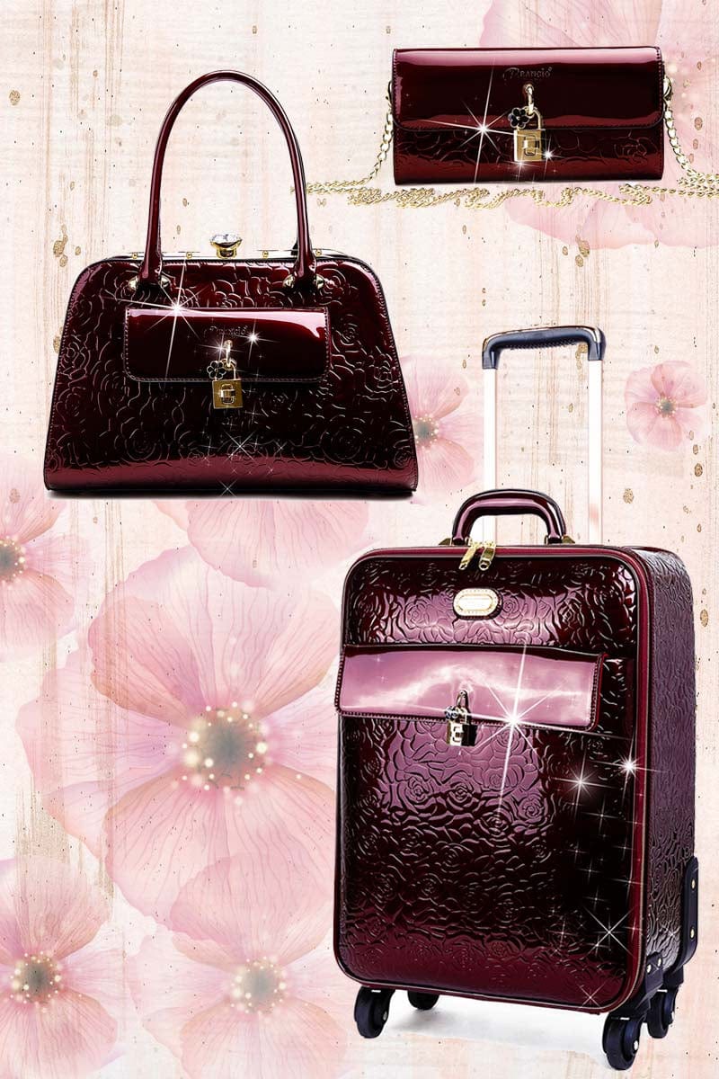 Brangio Italy Luggage Handbag Burgundy Luggage + Handbag + Wallet BI Rosy Lox 2.0 3PC Luggage Set in Ivory, Burgundy, Purple, Bronze, Black, or Royal Blue