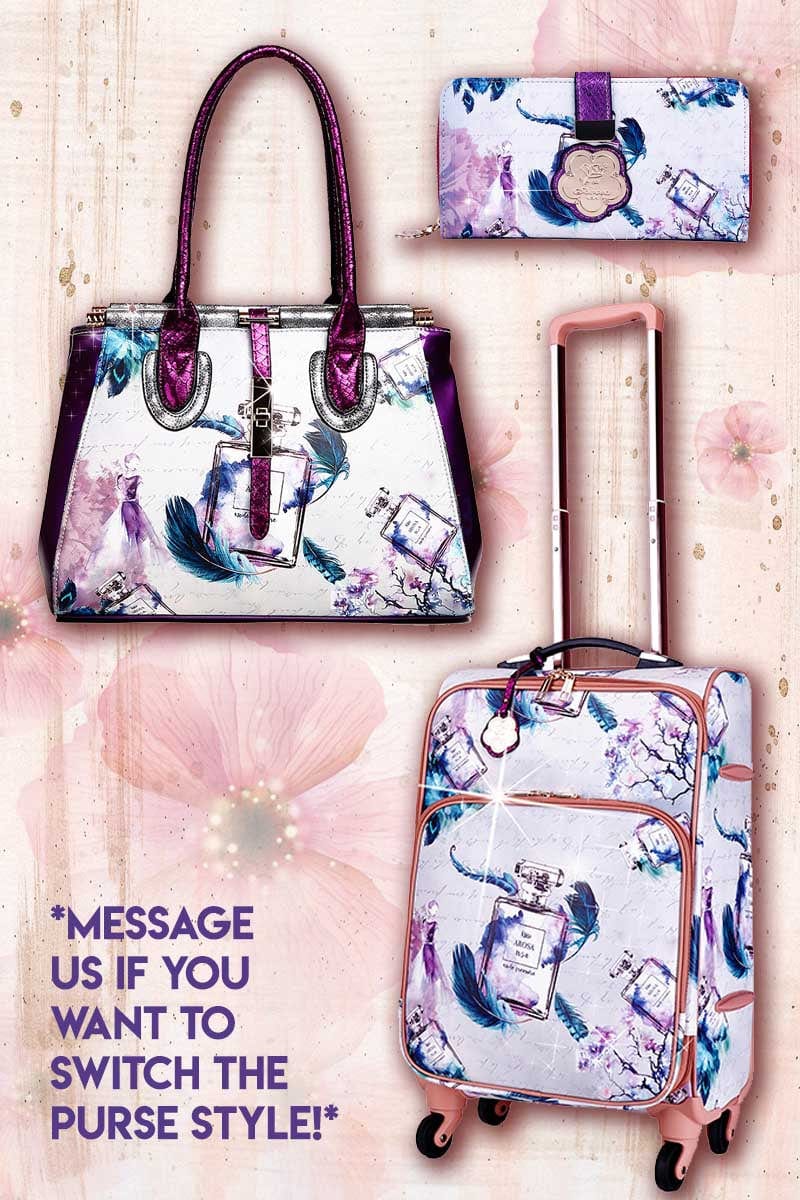 Brangio Italy Luggage Handbag Purple BI Arosa Women's 3PC Set | Carry on w/Spinner Wheels in Gold, Purple, or Burgundy