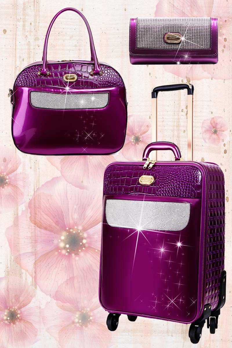 Brangio Italy Luggage Handbag Purple Luggage + Handbag BI Sleek & Steady 2PC Set | Signature Away Luggage Set for Travel with Crossbody Bag