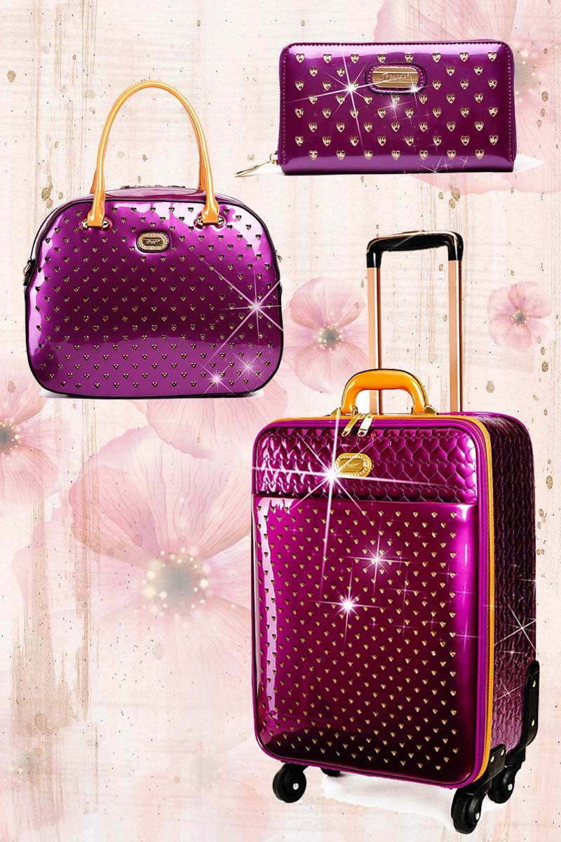 Brangio Italy Luggage Handbag Purple Luggage + Handbag + Wallet BI Starz Art Retro 3PC Set | Women's Overnight Bag Set-Colors Available